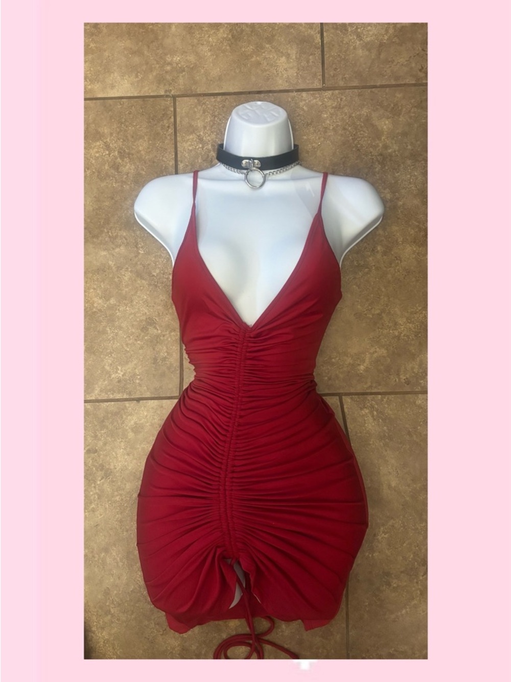Fashion Nova Red Ruched V-Neck Mini Dress